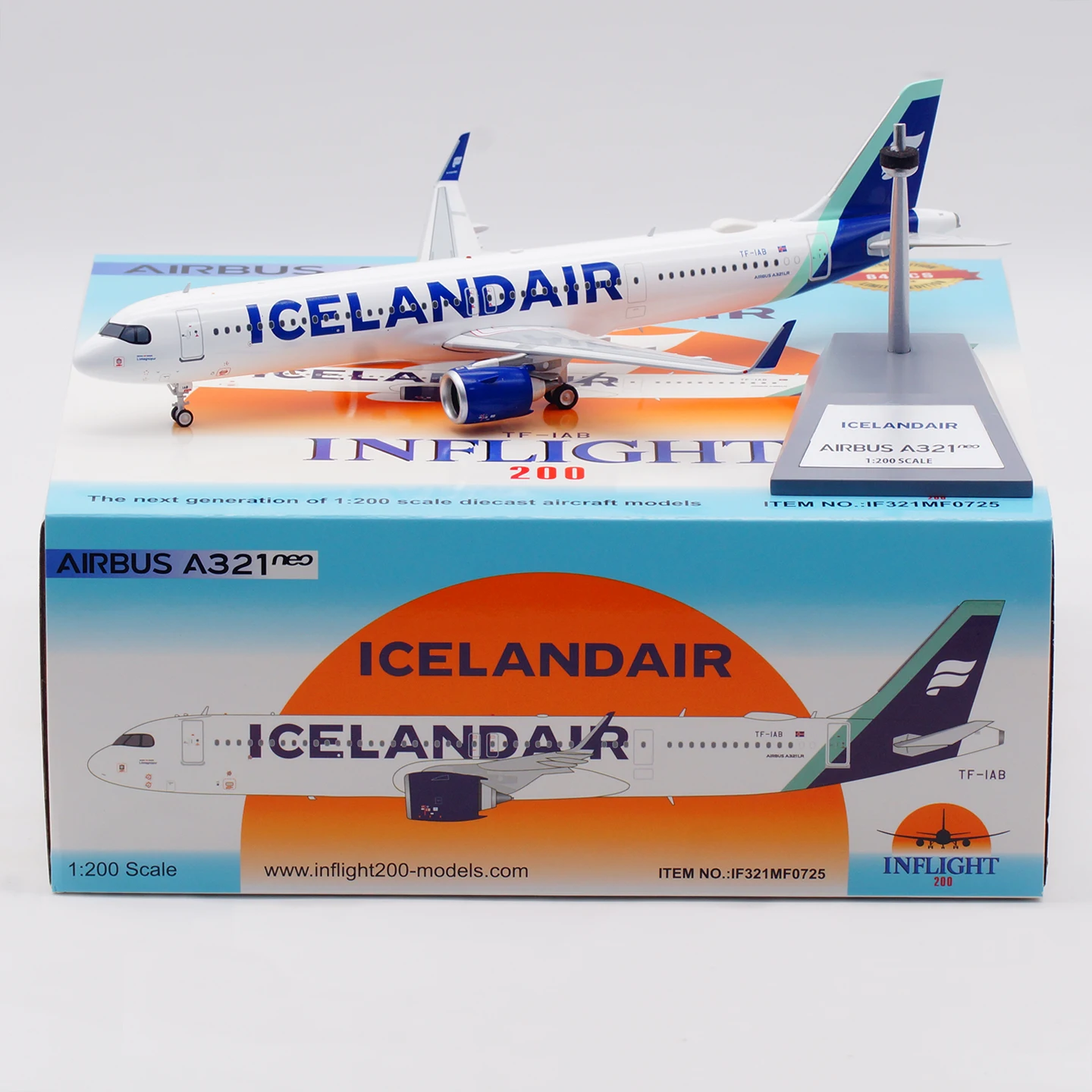 IF321MF0725 Коллекционный самолет из сплава в подарок, INFLIGHT 1:200 Icelandair Airbus A321-200, литая под давлением модель самолета TF-IAB с подставкой