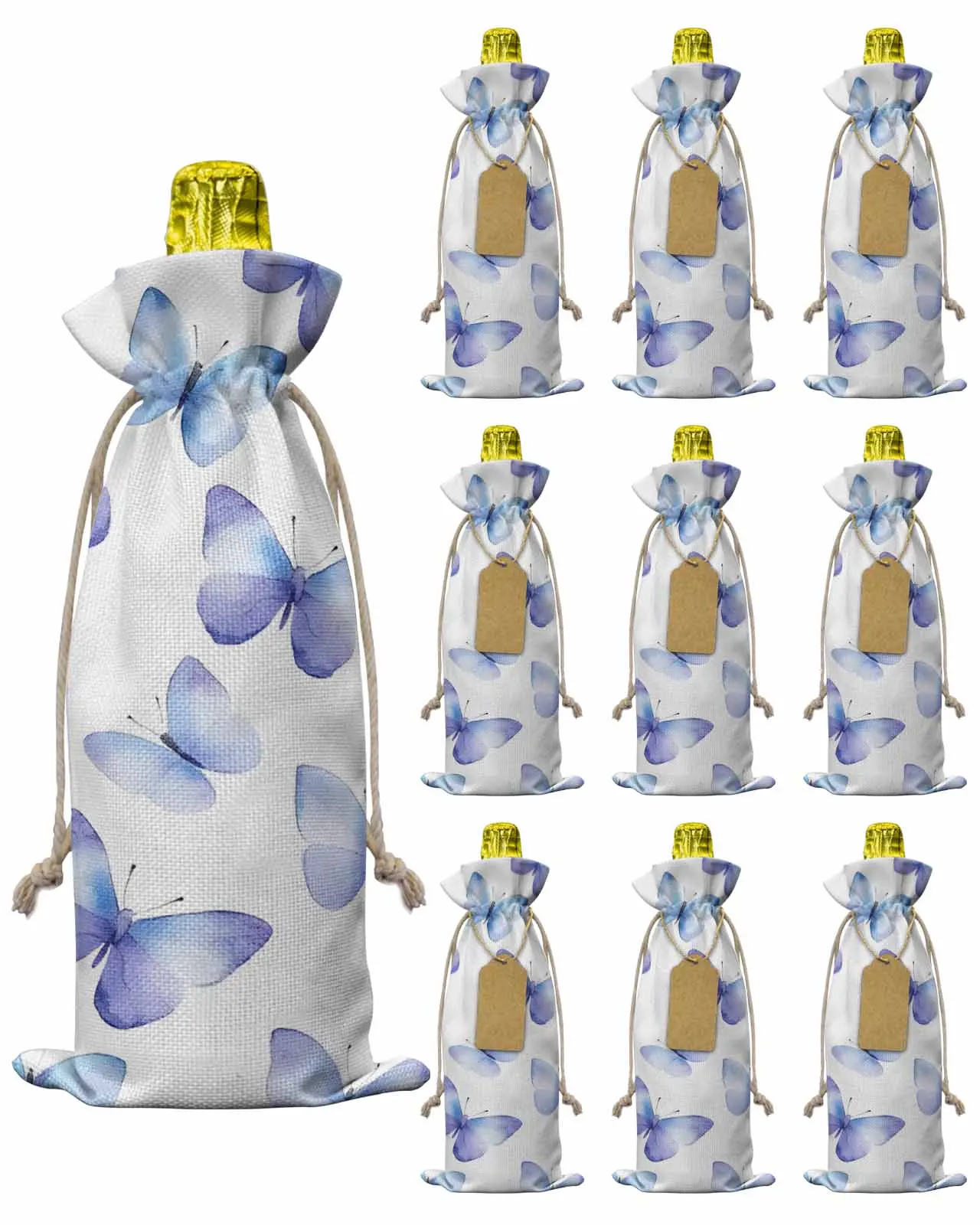 

10pcs Wine Bottle Covers Watercolor Butterfly Gradient Wine Holder Carrier Packaging Bag Wedding Party Decor Gift