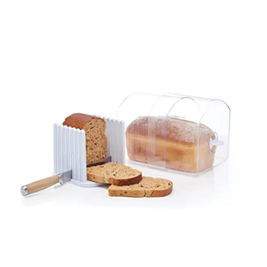 

Stay Fresh Expanding Bread Keeper - Bread Bin with Bread Slicer Guide in Gift Box Plastic - Large