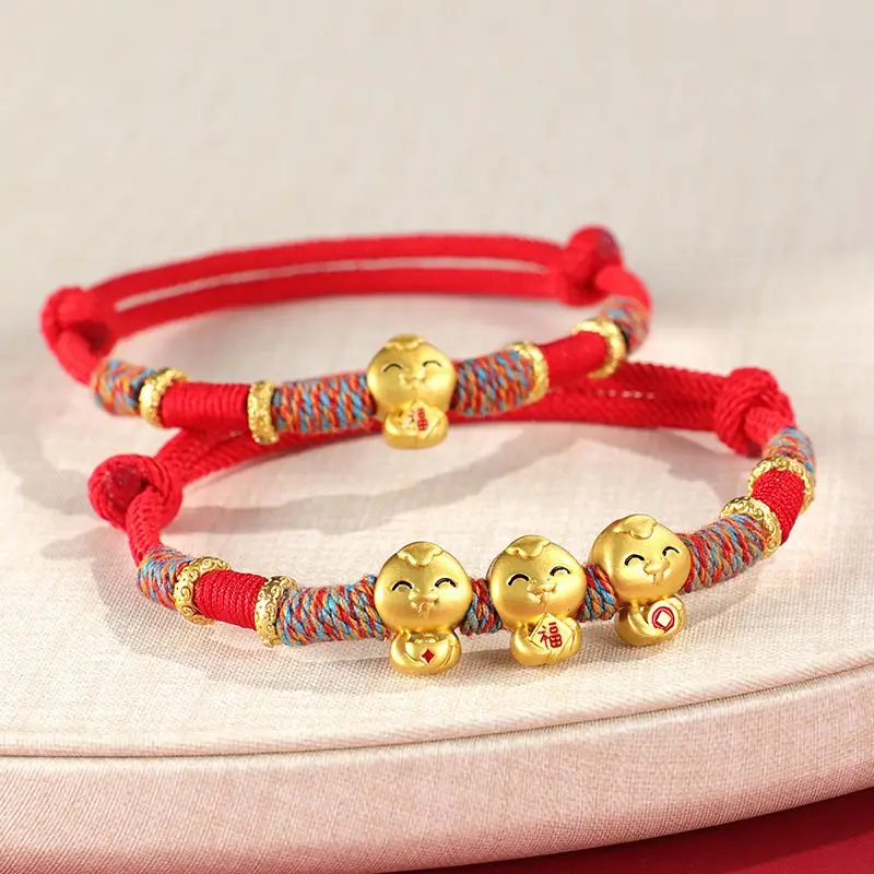 Year of the Snake Birthday Year Coins Handwoven Hand Rope Fulu Lucky Red Rope Auspicious Jewelry Gift