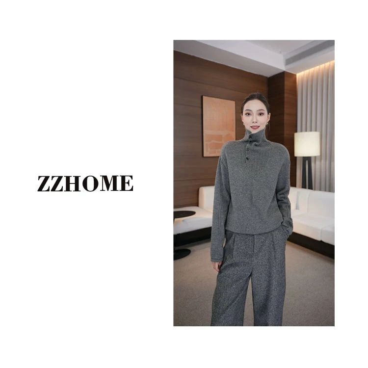 

Женский вязаный свитер с высоким воротом, свободного кроя, из шерстяной смеси, весенний, модный, повседневный, элегантный, с круглым вырезом