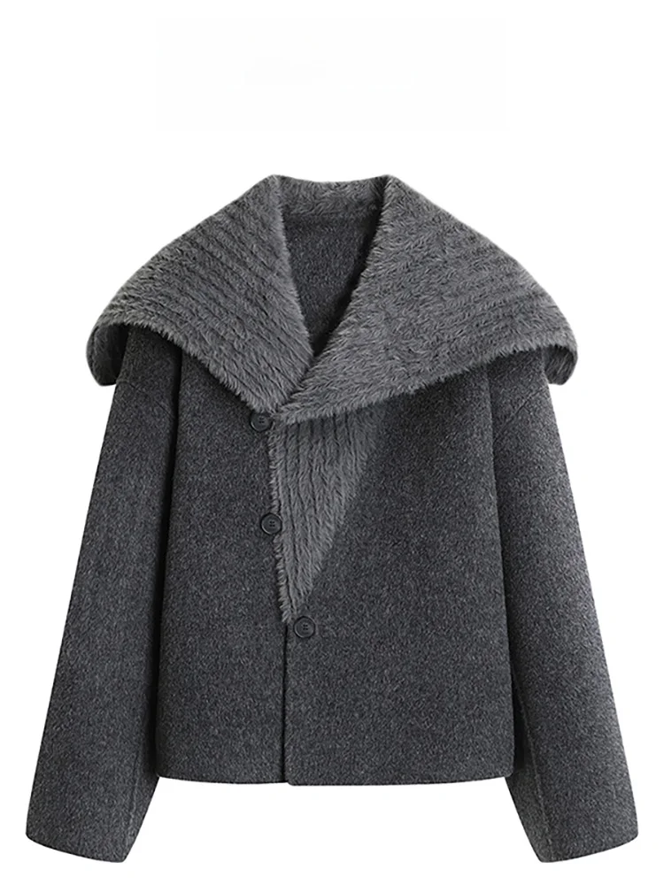 

Ele ey Woolen Coat Women's Double-Faced ort Sle Autumn Winter High Collar Faion Design Commute Friendly Single Bu...