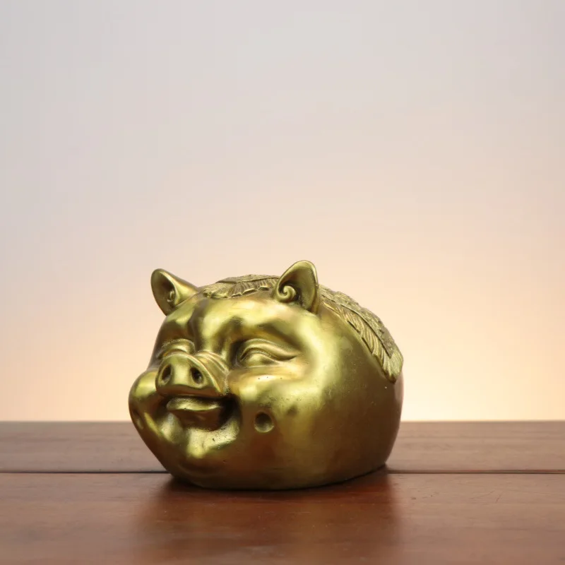 Copper , fortune , zodiac , with the character "Fu", home craft ornament, pig head piggy bank