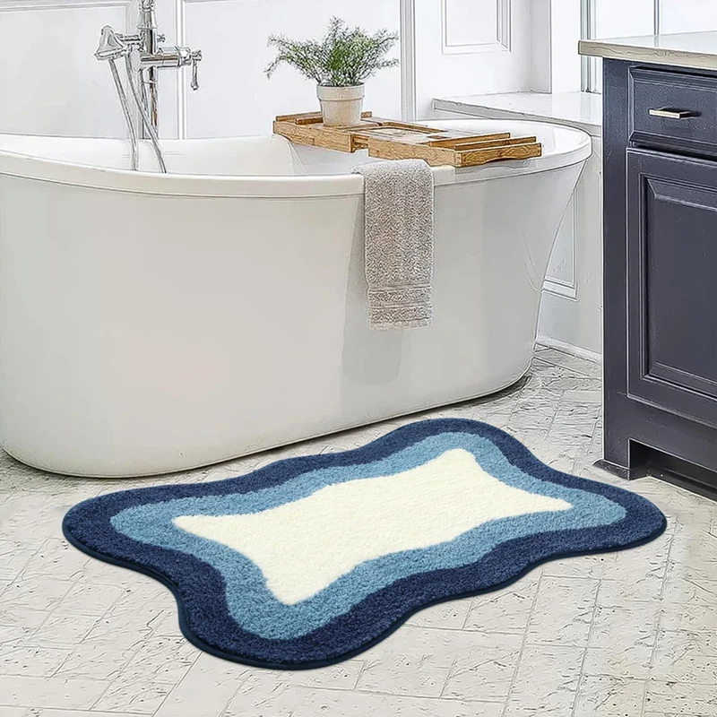 Irregular Washable Bathroom Carpet Soft Non-Slip Gradient Small Bath Mat Microfiber Absorbent Bathroom Floor Mat Shower