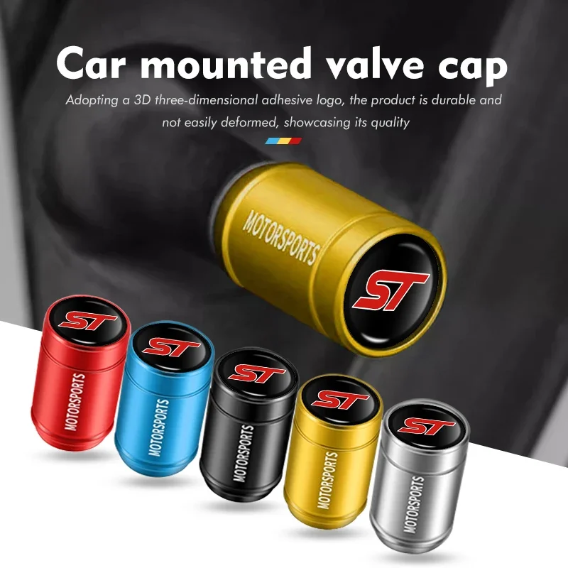 4PCS Metal Tire Stem Valve Caps Wheel Decor Cover ST Racing Style For Ford Fiesta Ranger Kuga Escort Flex Mustang