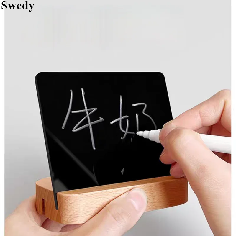 100x85mm T / L Use Wooden Base Message Blackboard Tabletop Mini Plastic Price Sign Board Erasable Chalkboard Sign Display Stand