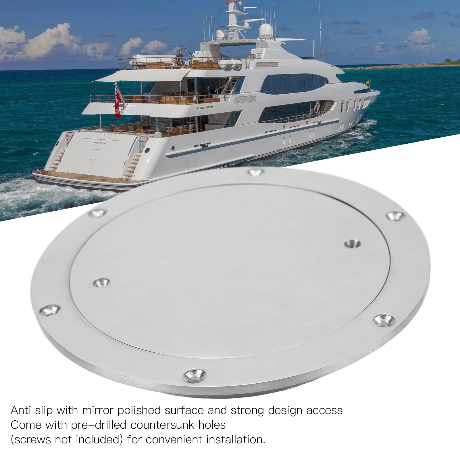 6in Deck Plate Hatch Cover Round 316 Stainless Steel Waterproof Anti Slip Mirror Polished  Deck Hatch Access Hatch Door