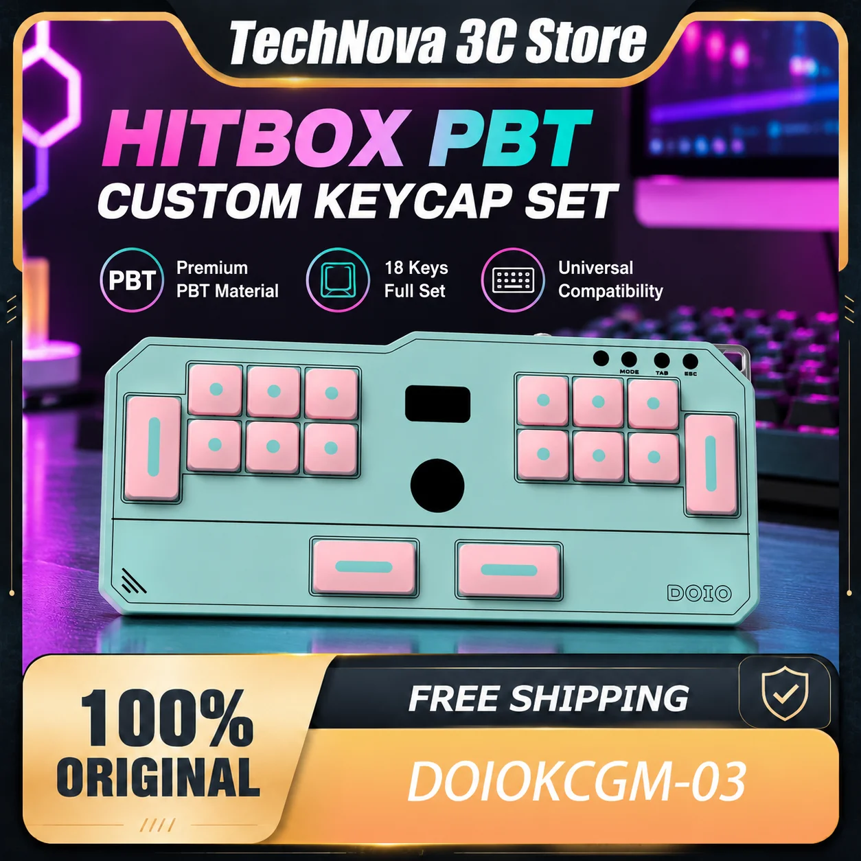 

DOIO Rhythm Game Keyboard Square Dot PBT Sublimation Colorful Multi-theme Keycap Set KCGM-03Upgradable Wireless Game Keyboard,