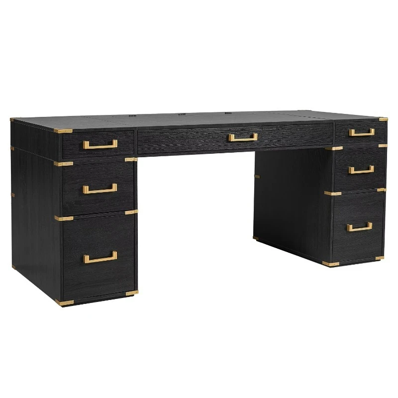 70-Inch oversized classic executive desk, adjustable and convertible design, metal frame decoration 2 file drawers