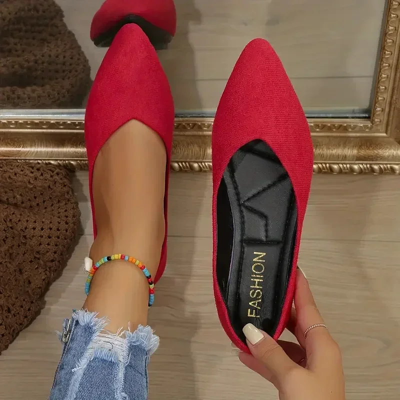 Zapatos planos de mujer 2025, mocasines puntiagudos a la moda, zapatillas informales sin cordones de Color sólido, zapatos de Ballet transpirables poco profundos para mujer