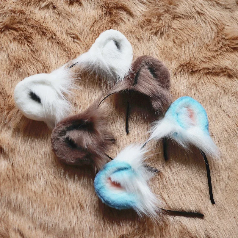 Custom Hand Made Imitation Animal's Ear White Brown Blue Mouse Bear Ears Hairhoop Headband For Anime Lolita Cosplay Prop