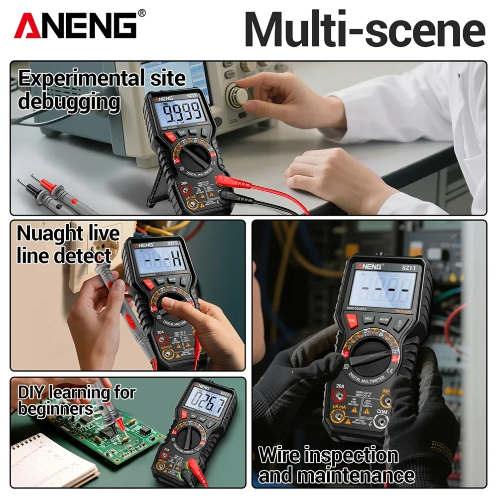 

Тестовый диод, ЖК-экран с подсветкой, 100 мФ, 6000 отсчетов, измерительный конденсатор, инструмент для обнаружения,ANENG SZ11, мультиметр, нейтральный/живой провод