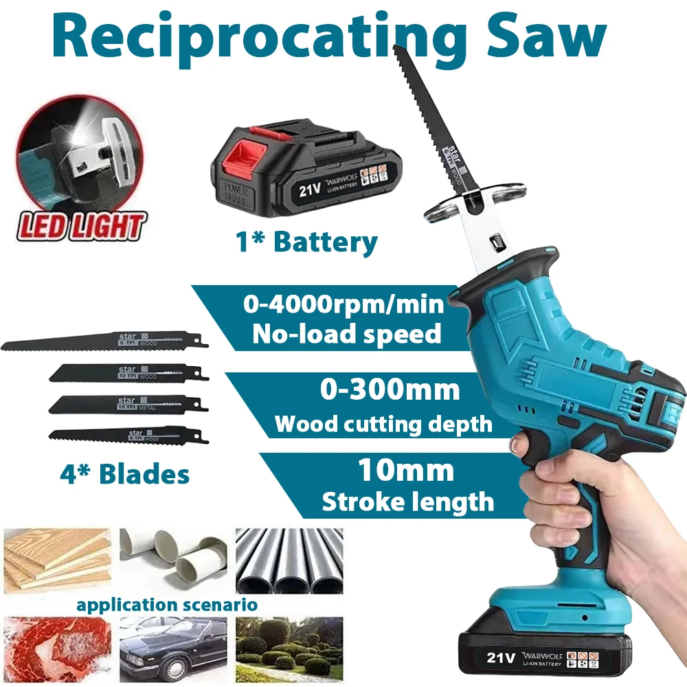 Cordless Reciprocating Saw Wood/Metal Cutter Woodworking Tool Rechargeable Electric Saw Power Tools for Makita 18V Battery