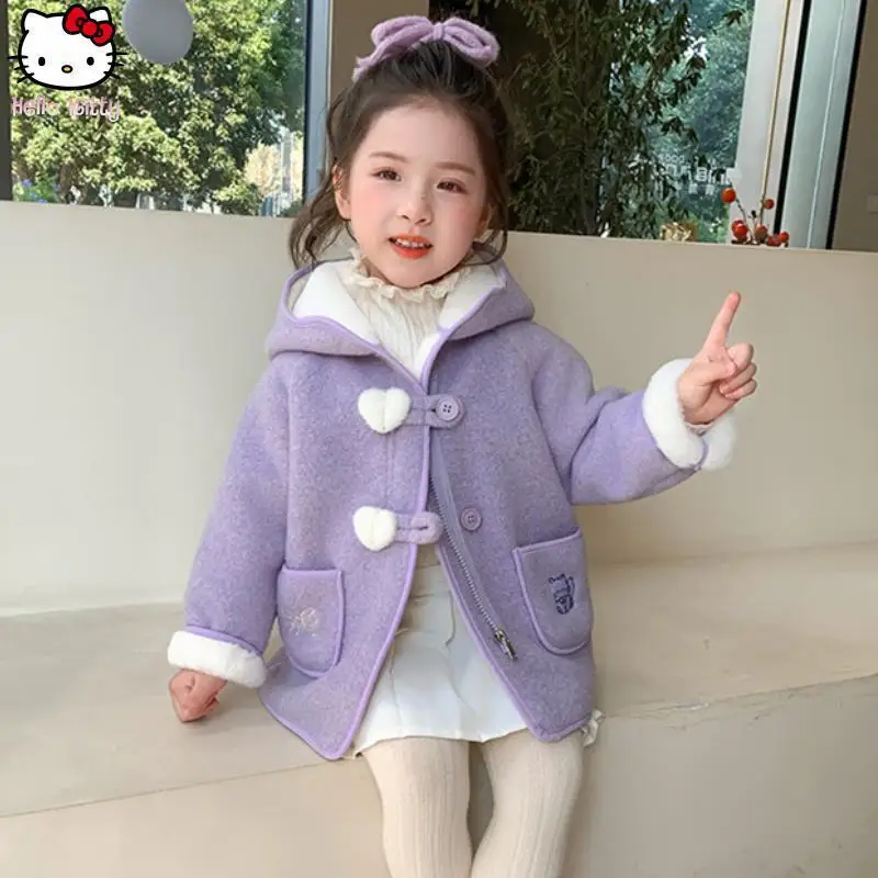 

Children's Thickened Hooded Woolen Coat Kawaii Cartoon Girl Autumn Winter New Anime Girls Warm Coat Fashionable Tops Cotton Coat