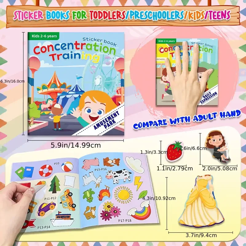 

Cognitive Stickers Quiet Book DIY Hands on Puzzle Cartoon Life Skills Children's Concentration Training and Learning Toys