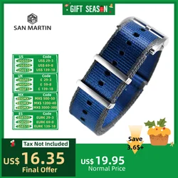 San Martin Premium Nylon Watch Strap 20mm 20mm Watchband Army Logo Pin Buckle Universal Pilot Wristband Replacement N113A