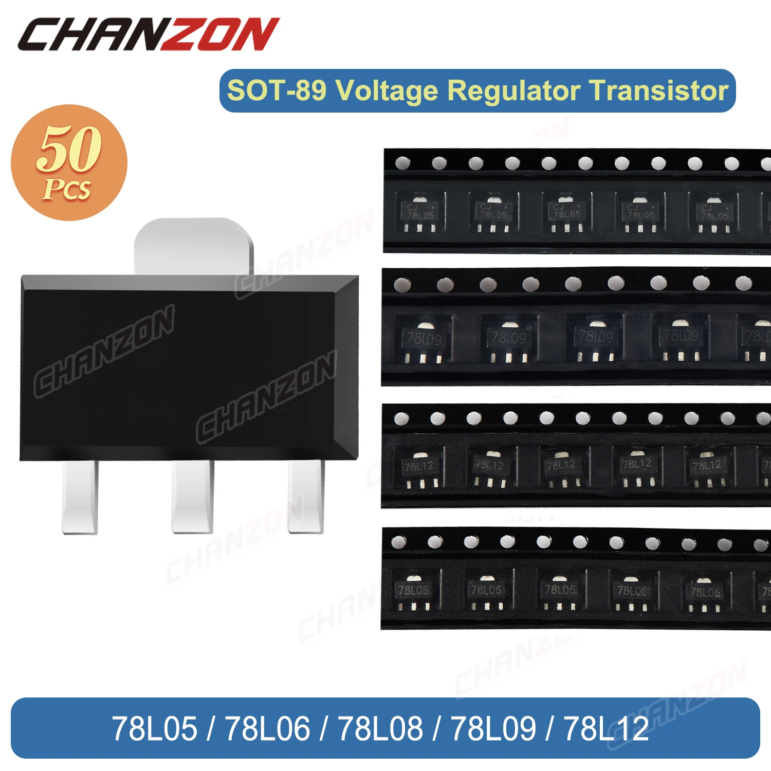 50Pcs Sot89 78L05 78L06 78L08 78L09 78L12 Smd 5V Three-Terminal Voltage Regulator Patch Junction Transistor Integrated Circuits