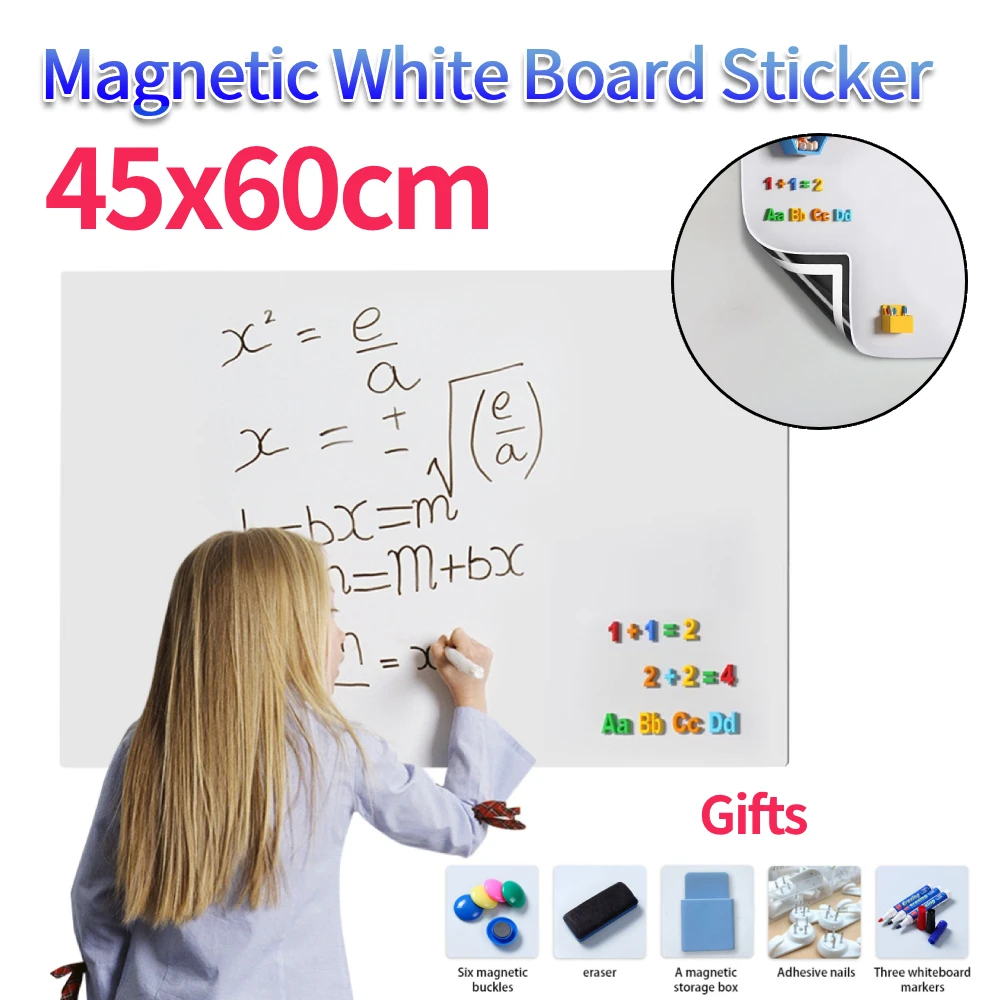 

Магнитная доска-наклейка с маркером, магнитом и ластиком, съемная, для крепления на стену