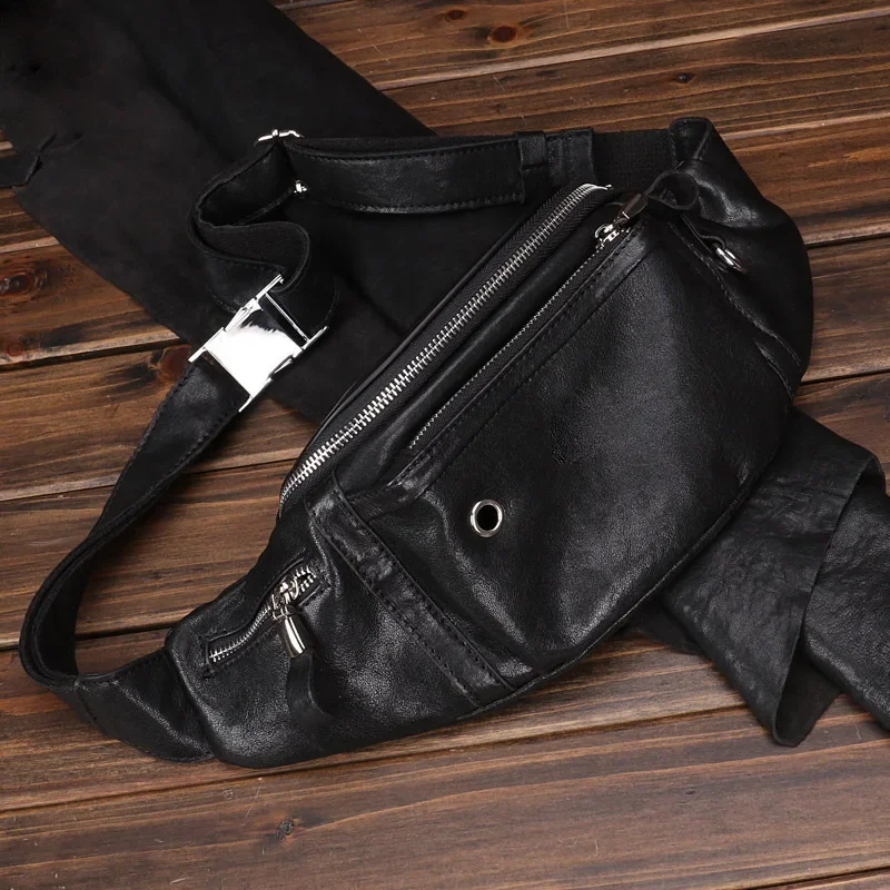 Sheepskin Men's Bag Leather Mobile Phone Fanny Pack Large Capacity Sports Multi-function Cashier Men's Leather Purses AndHandbag