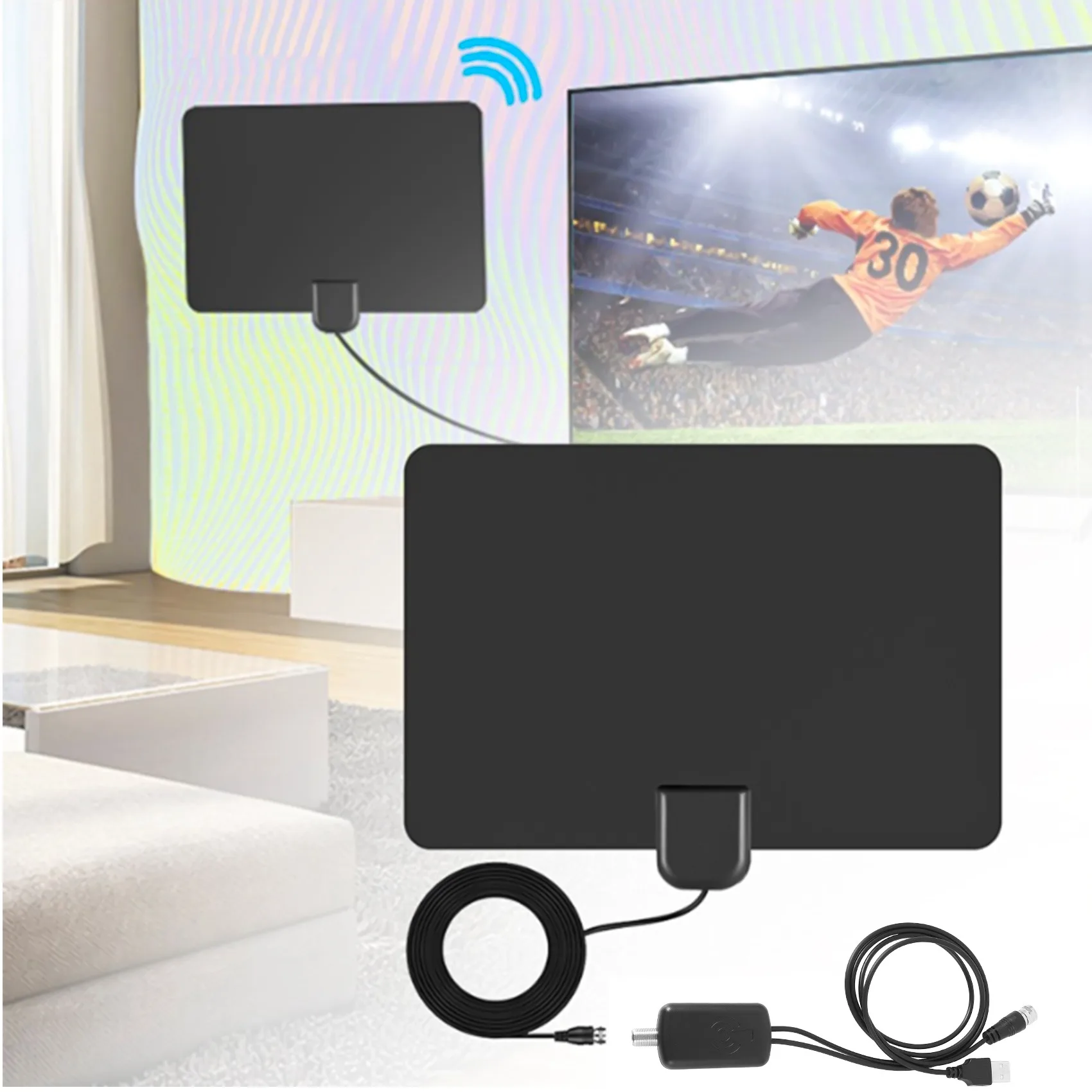 Amplificador de señal aérea HDTV, antena de TV HDTV con Kits de fuente de alimentación USB