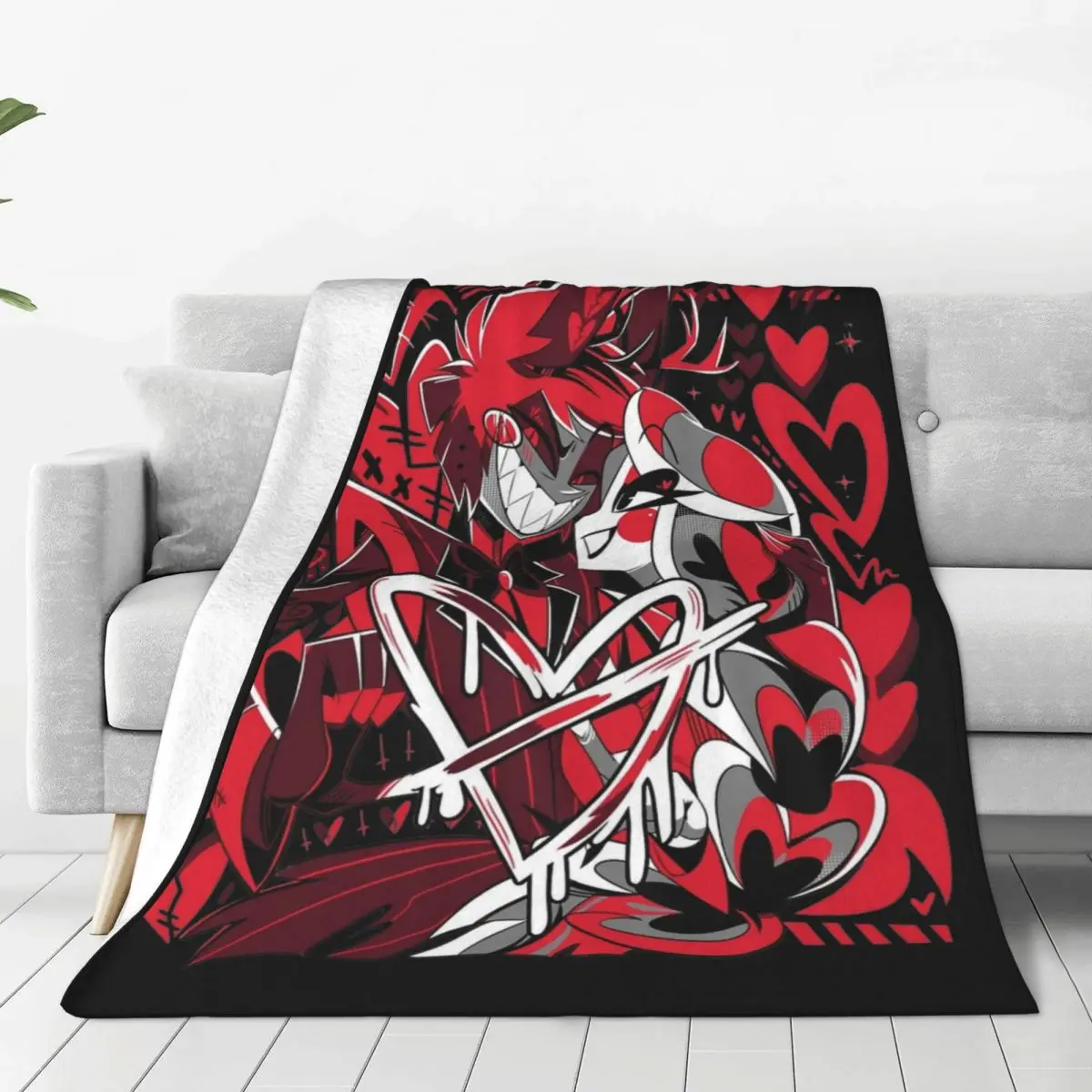 Charlie Alastor Hazbin Hotels V-day Fanmerch Blanket Fleece Throw Blankets Bedding Couch Printed Lightweight Bedsprea