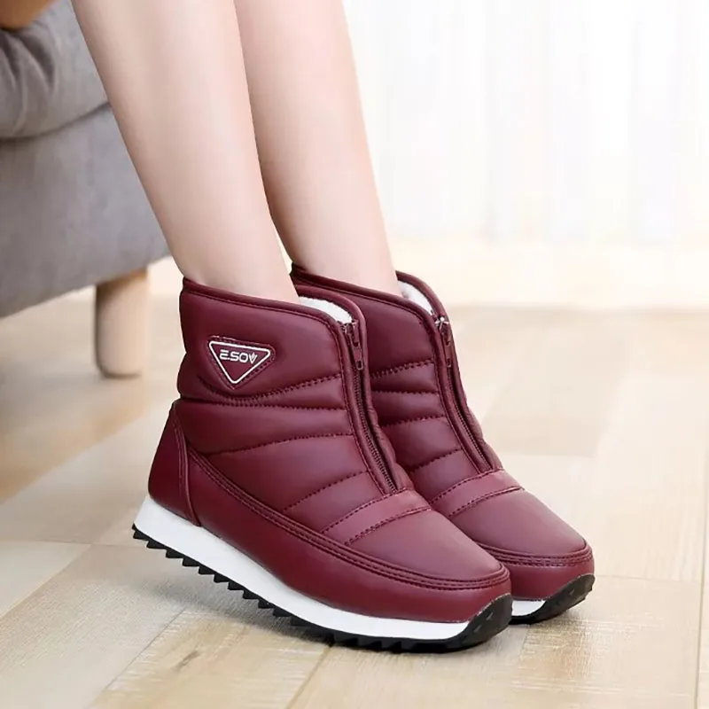 

2025 женские зимние ботинки, водонепроницаемые ботинки из искусственной кожи, толстые плюшевые теплые зимние ботинки, женские ботинки, зимние женские ботинки на резиновой подошве на молнии