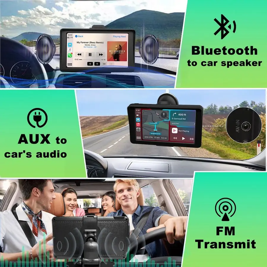 شاشة Carplay للسيارة، 7 HD محمولة لاسلكية Apple Carplay amp Android Auto Touchscreen، مع كاميرا احتياطية 1080P، Car Play Sc