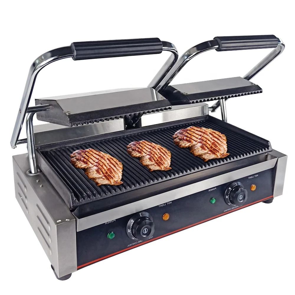 

Double-plate Electric Iron Contact Grill Top Grooved And Bottom Flat For Sandwich And Meat