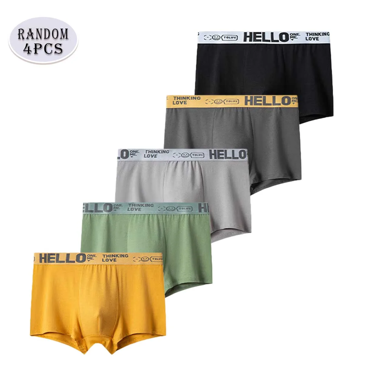 Four sets of men\'s underwear antibacterial boys hello new summer boxers Breathable youth trend boxers