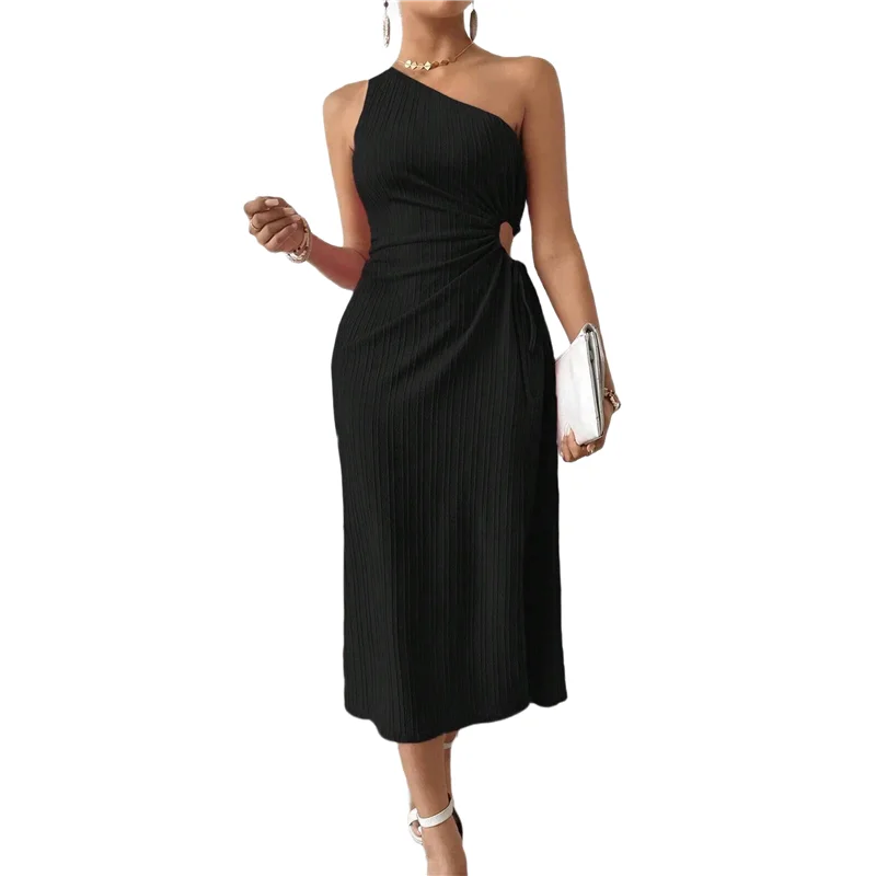 فستان صيفي متوسط الطول بكتف واحد للنساء من ABRT