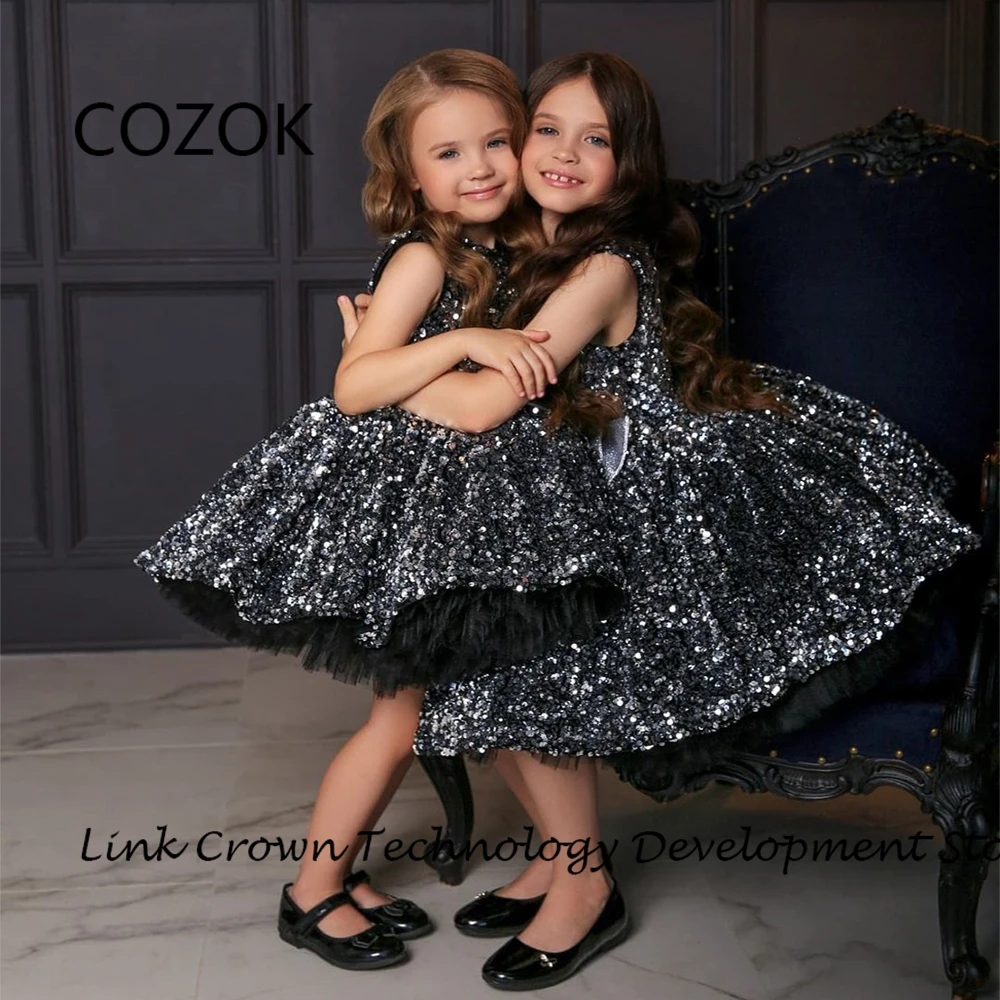 

COZOK Sleeveless Flower Girls Dresses with Sequined 2024 Summer New Scoop Christmas Dresses for Princess فستان عيد الميلاد