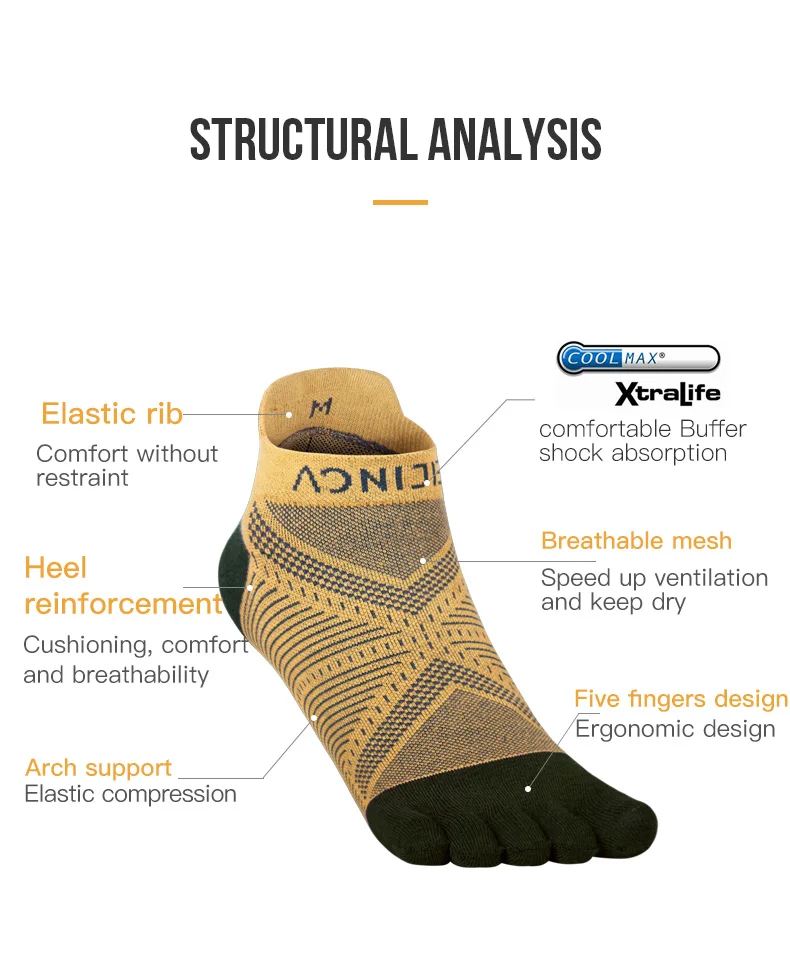 One Pair AONIJIE E4824 Sports Low Cut Athletic Toe Socks Breathable Five Toed Barefoot for Running Hiking Marathon Race