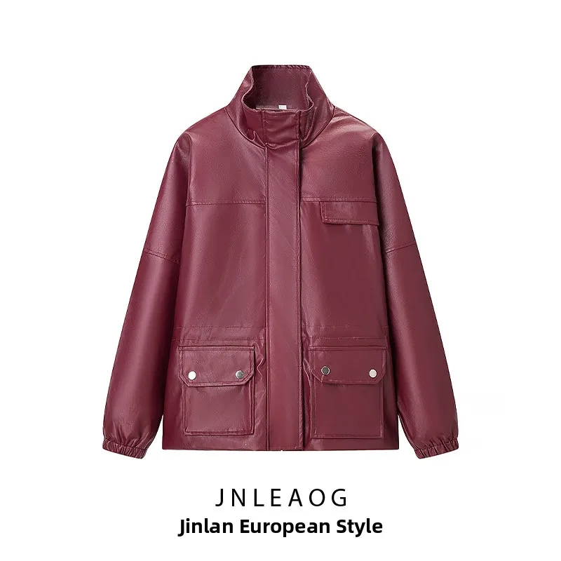 JNLEAOG Jesienna Nowa Kolekcja Damska Wszechstronna Moda Elegancki Design Wysoka Jakość Skórzana Kurtka Odzież Wierzchnia Biznesowy Casual Długi...