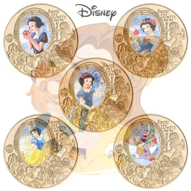 Disney Snow White Commemorative Action Anime Figures Coin Snow White Commemorative Coin Cartoon Toys Memorabilia Children Gifts