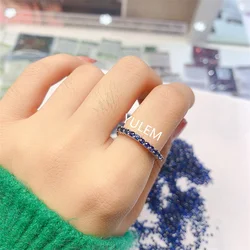 YULEM New Natural 2MM Sapphire Gemstone Ring for Women Men Jewelry Real 925 Silver Engagement Ring Birthday Gift