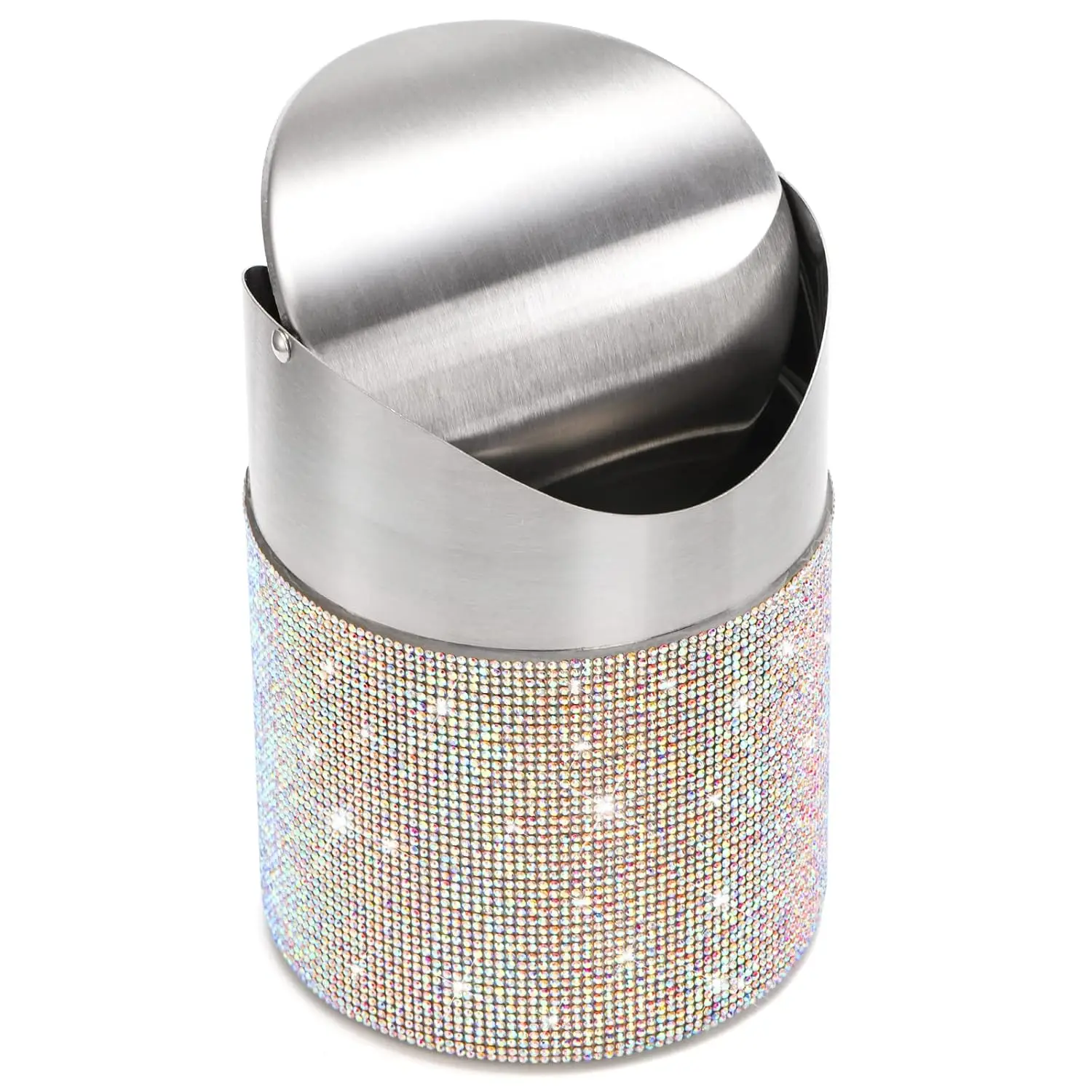 

1.5L Bling Rhinestone Trash Can with Swing Lid for Home, Office, Vanity Tabletop, Bedroom, Bathroom