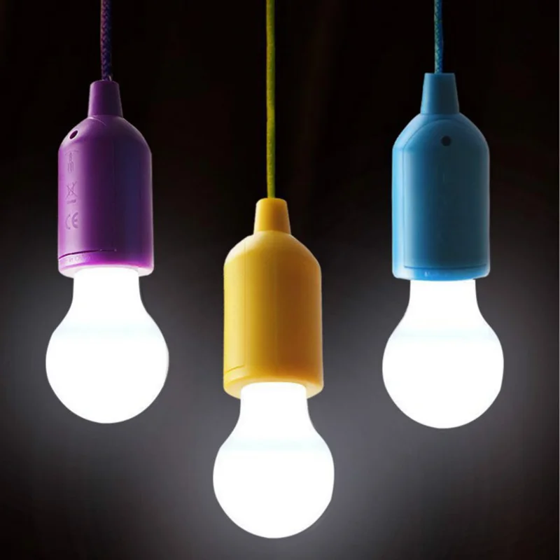 Colorful Pull Light Bulb Chandelier Portable Hanging Lamp Bulb Outdoor Camping Garden Decoration Hanging LED Night Light Lamp