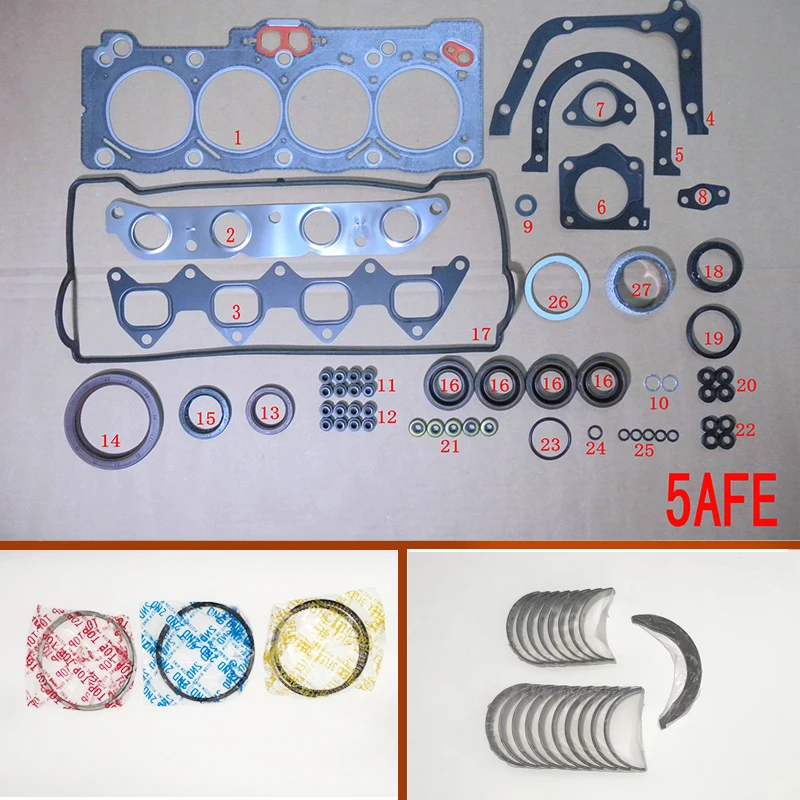5A 5AFE Engine Full gasket set kit crankshaft connecting rod bearing piston ring for Toyota Corolla/Soluna vios/Sprinter  1.5L