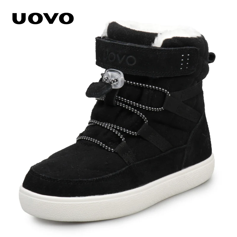 UOVO, recién llegado, invierno, moda de nieve para niños, botas cálidas para niños, zapatos para niños y niñas con forro de felpa, talla 31-37