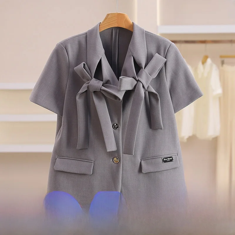 nini-tie-design-loose-casual-ort-sve-suit-jaet-ass-fraance-spring-women's-faion-commute-sle-polyester-blend