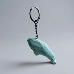 Ins Wooden Striped Whale Keychain Pure Hand-carved Wood Carving Crafts Backpack Pendant Decoration Gift Gift