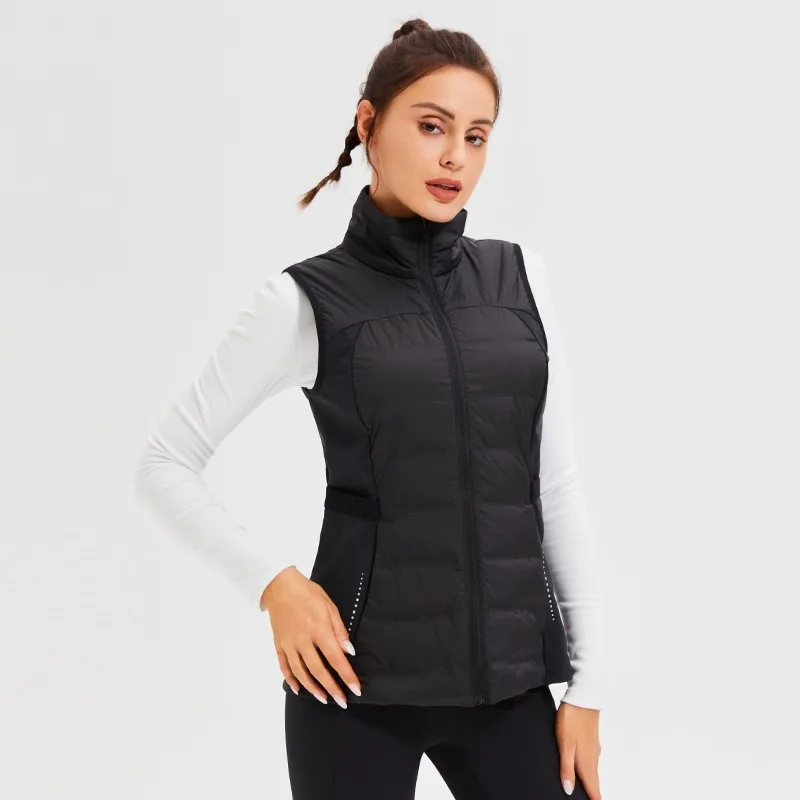 Autumn and winter stand up collar lightweight down vest, yoga fitness warm windproof vest, outdoor leisure sports vest