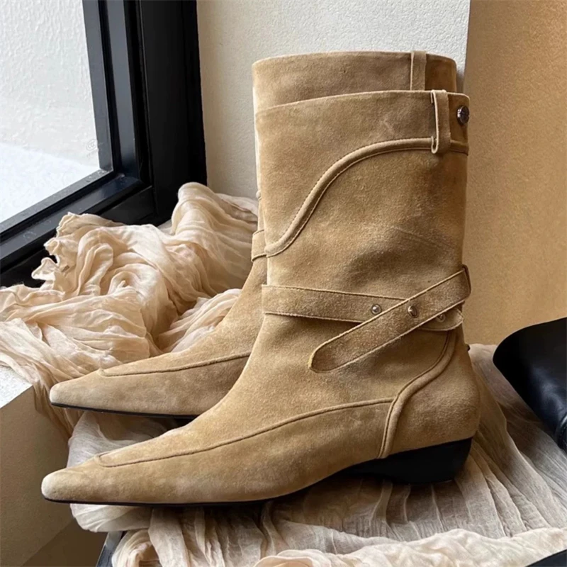 

Eilyken Punk Style Pointed Toe Strap Buckle Women Ankle Boots Autumn Winter Shoes Elegant Low Heels Short Booties