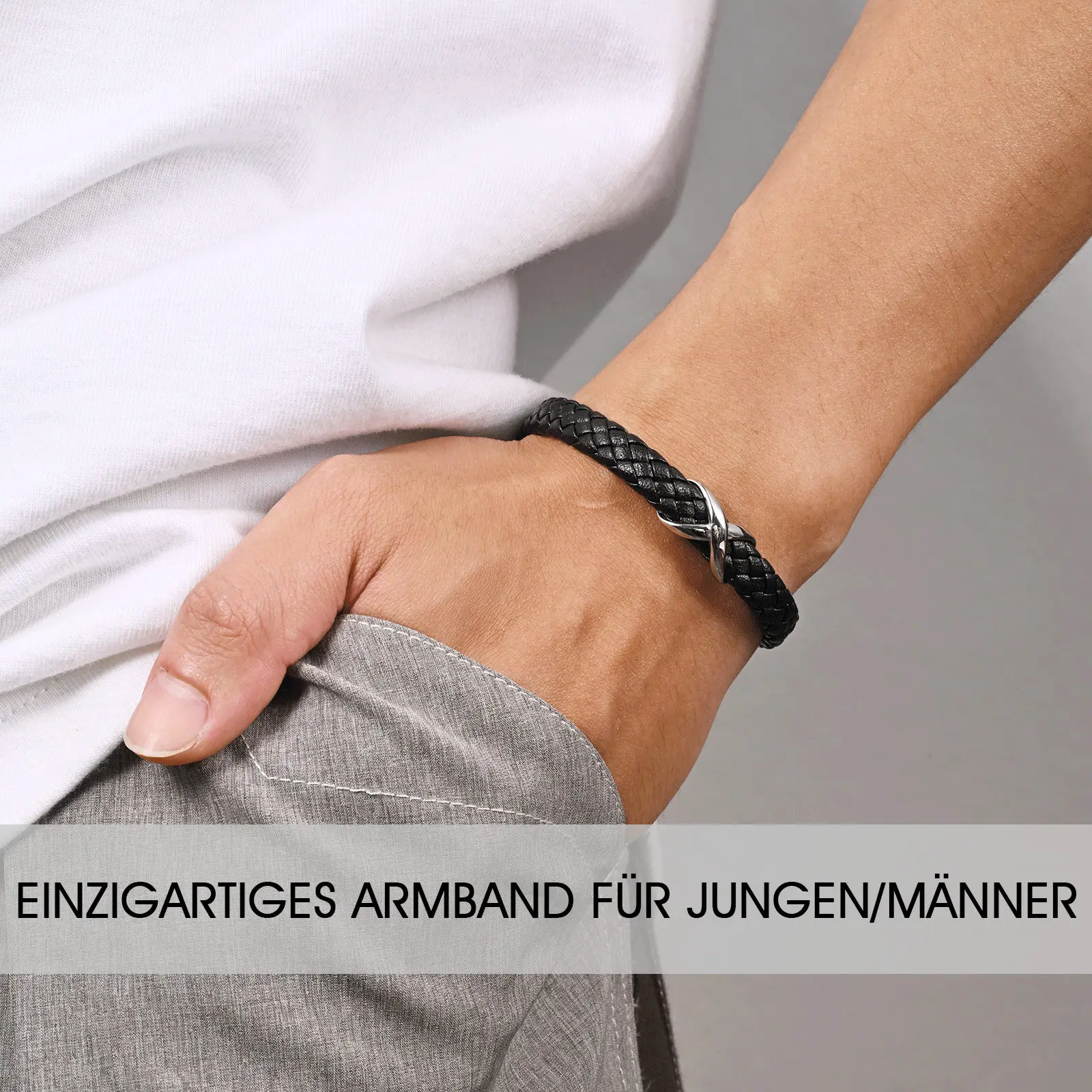 

Vnox Stainless Steel Infinity Leather Bracelet Black Microfiber Rope Wristband 21cm 22.5cm Clasp Trendy Jewelry Gift for Men Him