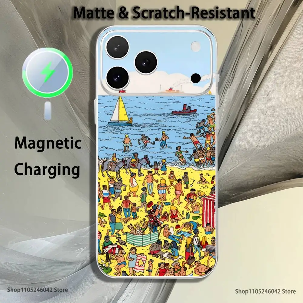 Game Wheres W-WallyS Waldo Book Transparent White Phone Case For iPhone 17,16,15,14,13,12,11,Pro,Max Magnetic Wireless Charging