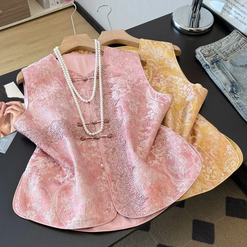 New Chinese Style 2026 Autumnal Ethnic Floral Embroidery Heavy Work Button up Vest Topological Optimization Hanfu Women's Fas...