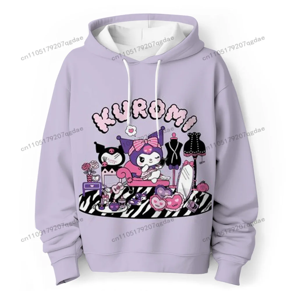 

2025 детские толстовки с капюшоном «Hello Kitty», пуловер Kawaii Kuromi, модная повседневная одежда с героями мультфильмов аниме, теплая одежда для девочек и мальчиков
