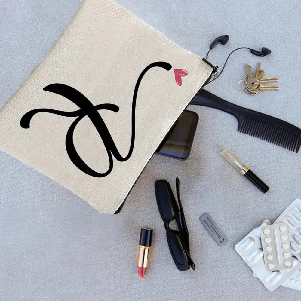 Cosmetic Pouch Stylish Cosmetic Bag with Letter Pattern Travel Makeup Organizer with Zipper Closure Gift for Women Mom Friends