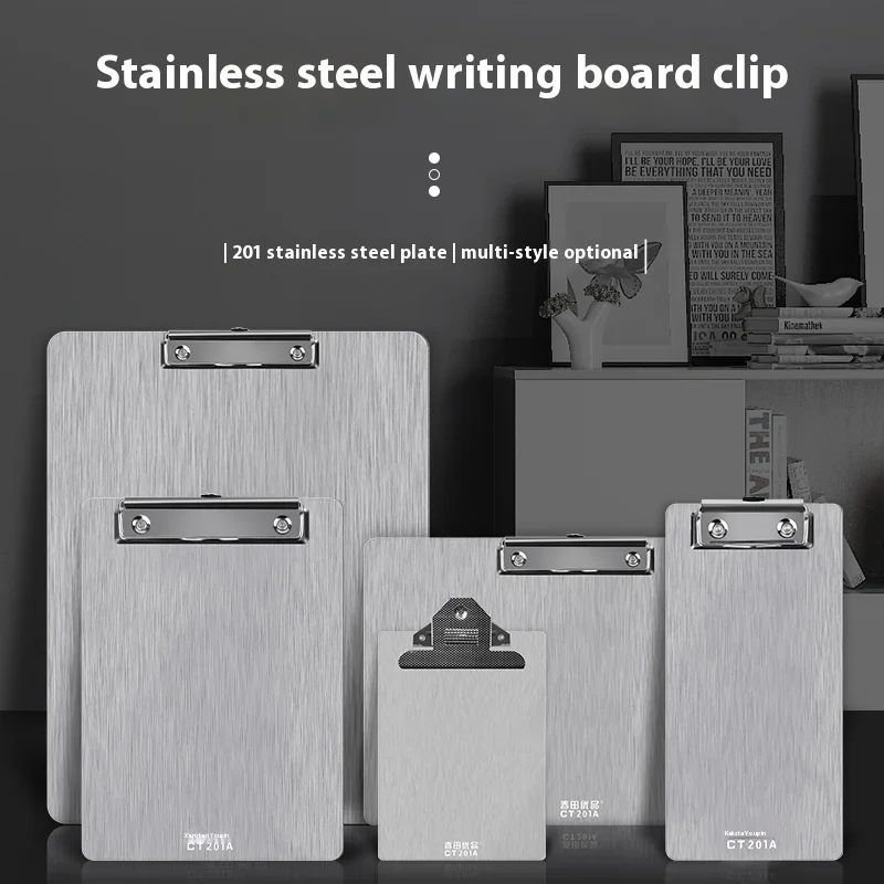 Clip Board Stainless Steel Writing Pad Folder Paper Office Supplies Organizer Clipboard Storage Box Document Pad Paper Holder