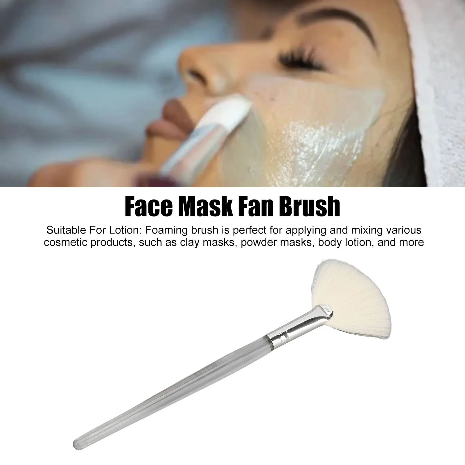 Face Mask Fan Brush Transparent Handle Cosmetic Flat Facial Brush for Beauty Salon Large Face Mask Fan Applicator